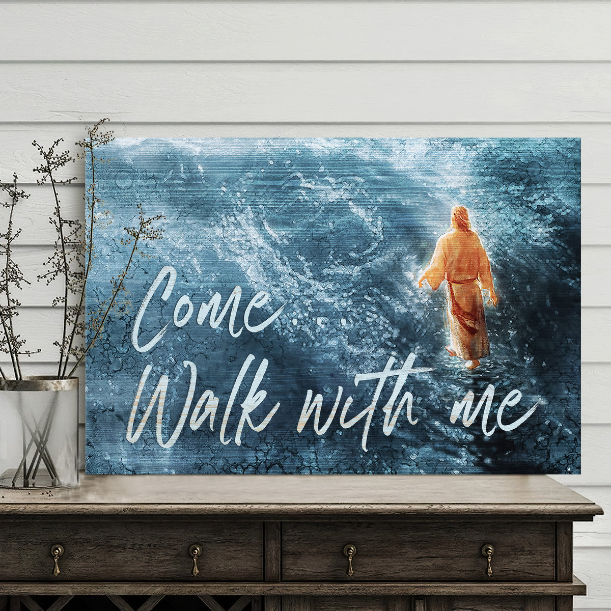 Sea, Jesus walks on water - Come walk with me Jesus Landscape Canvas Prints, Wall Art