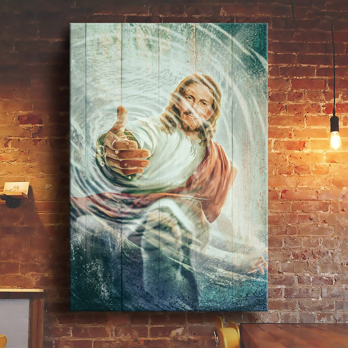 Take his hand through the water - Jesus Portrait Canvas Prints, Wall Art