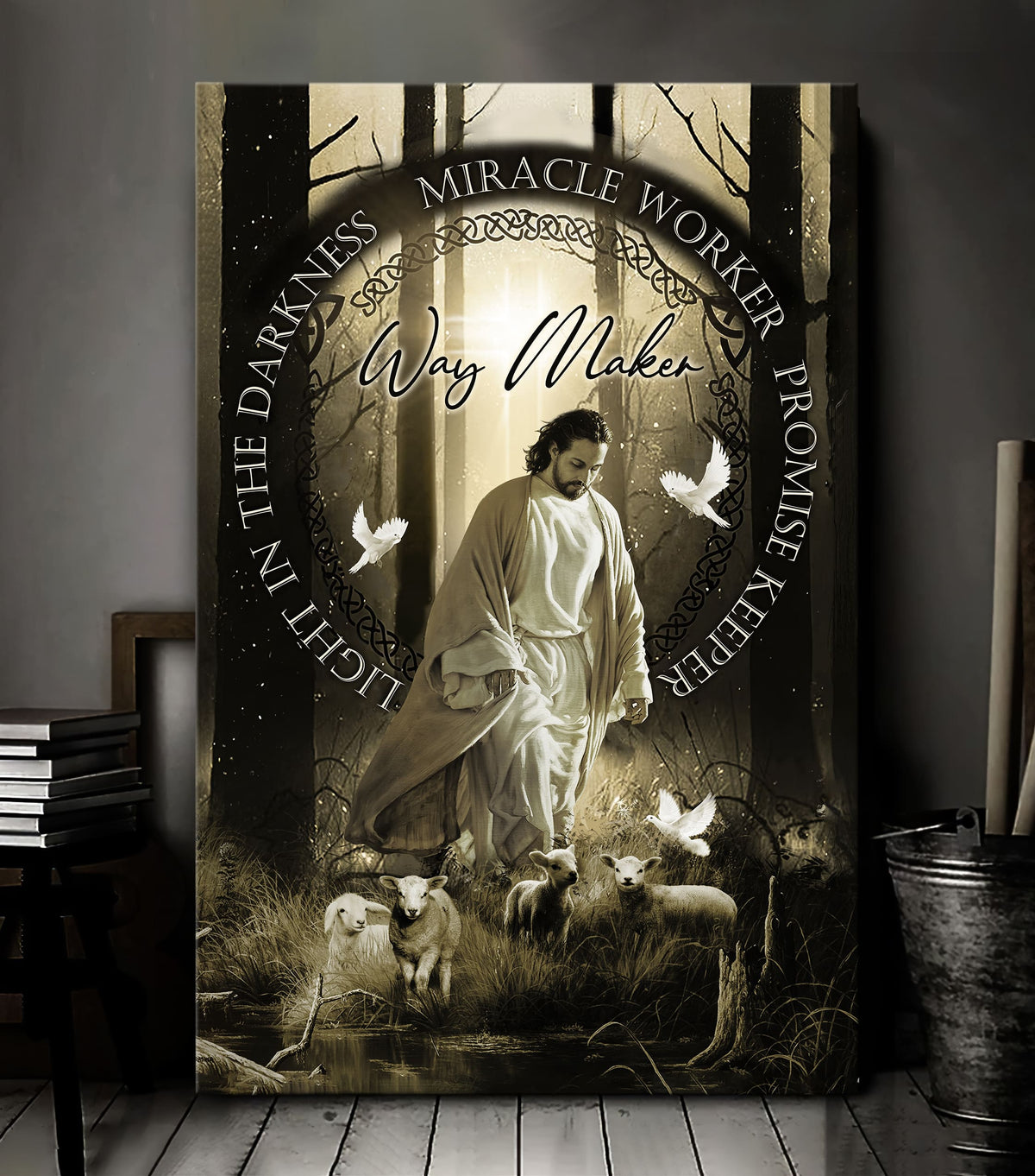 Jesus, Doves, Lambs, Miracle worker, light in the darkness - Jesus Portrait Canvas Prints, Wall Art