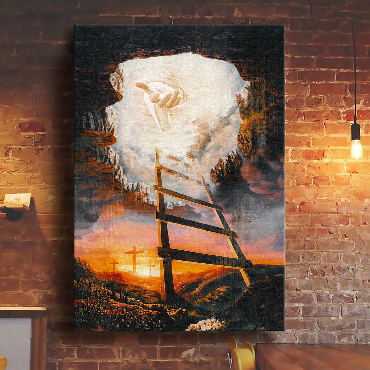 Jesus hand, Cross, The ladder to the paradise, Take his hand - Jesus Portrait Canvas Prints, Wall Art
