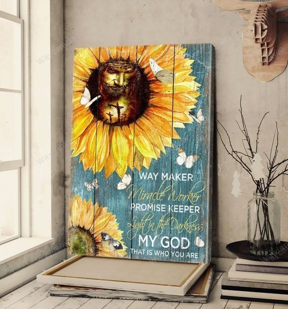 Jesus Painting, Sunflower, Butterfly, Way maker, promise keeper, my savior - Jesus Portrait Canvas Prints, Wall Art
