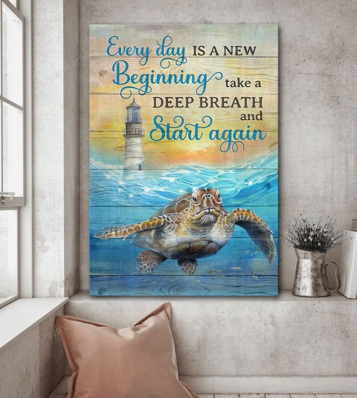 Awesome sea turtle, Everyday is a new beginning - Jesus Portrait Canvas Prints, Wall Art
