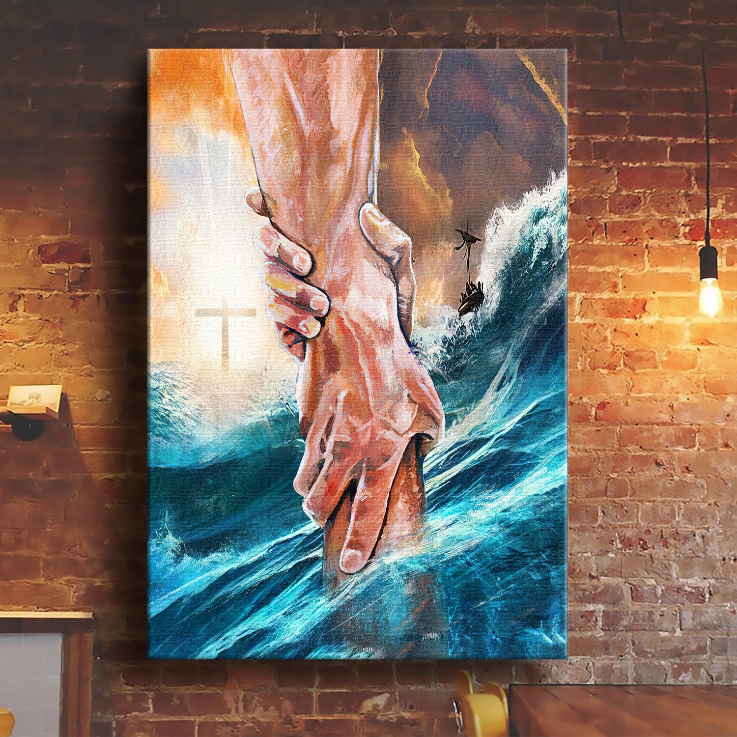 Cross, Jesus hand, In the sea, Take his hand - Jesus Portrait Canvas Prints, Wall Art