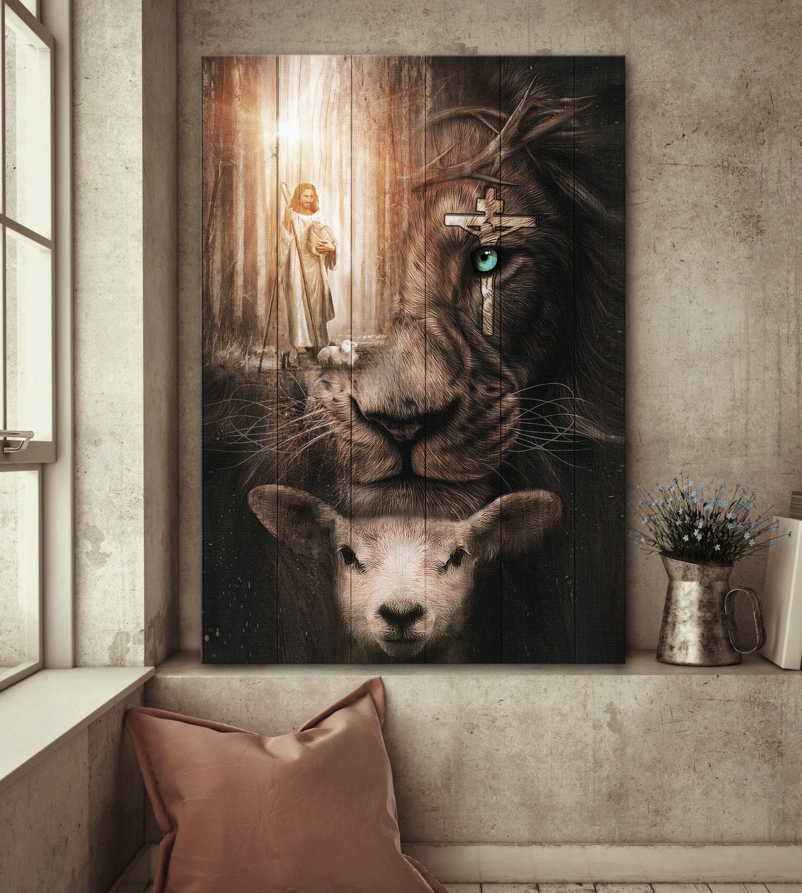 Lamb of God, Lion of Judah, Jesus Painting, Cross - Jesus Portrait Canvas Prints, Wall Art