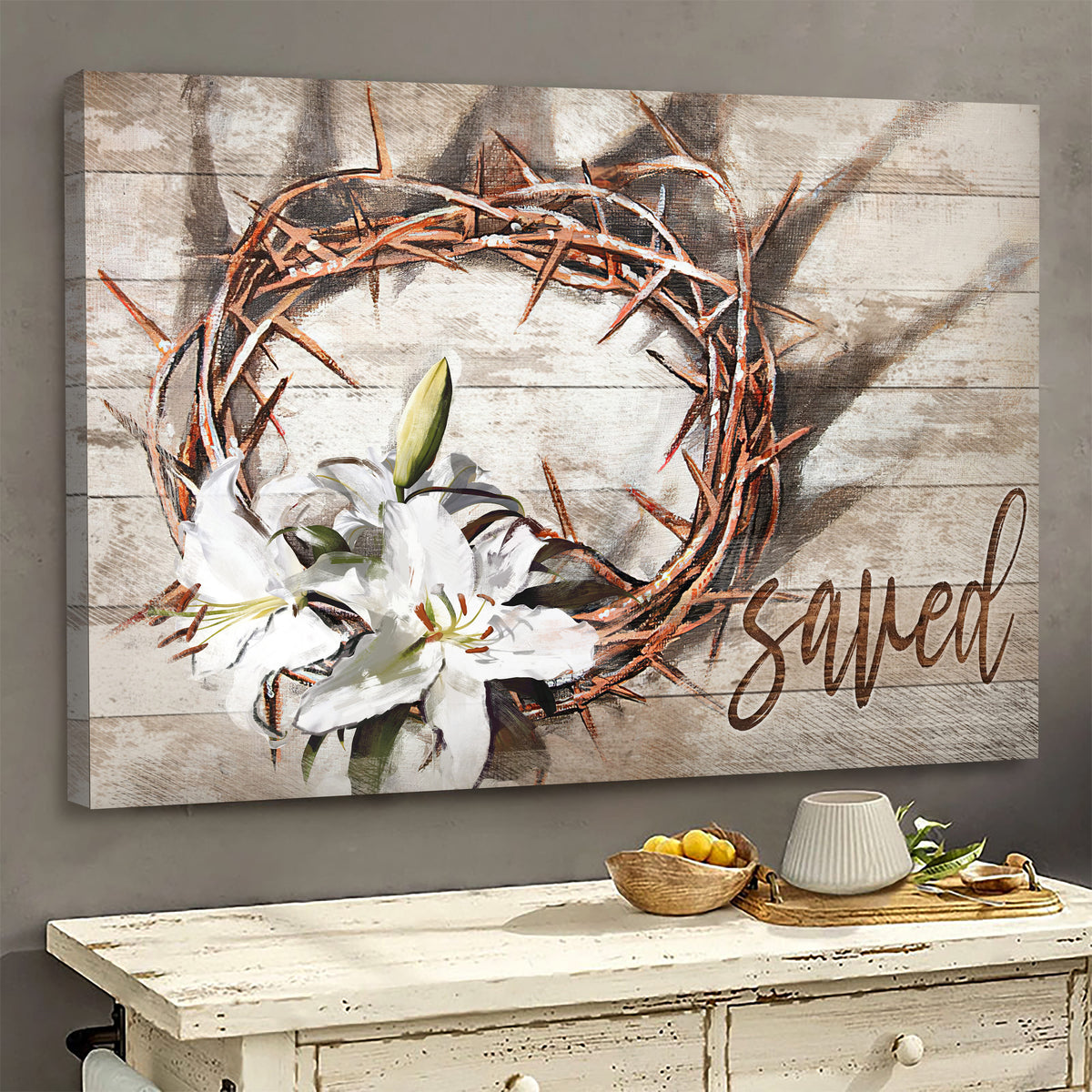 Thorn Crown, Lily, Saved - Jesus Landscape Canvas Prints, Wall Art