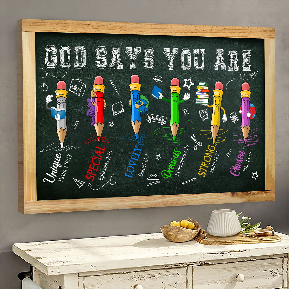 School Board, Pencil, God says you are - Jesus Landscape Canvas Prints, Wall Art