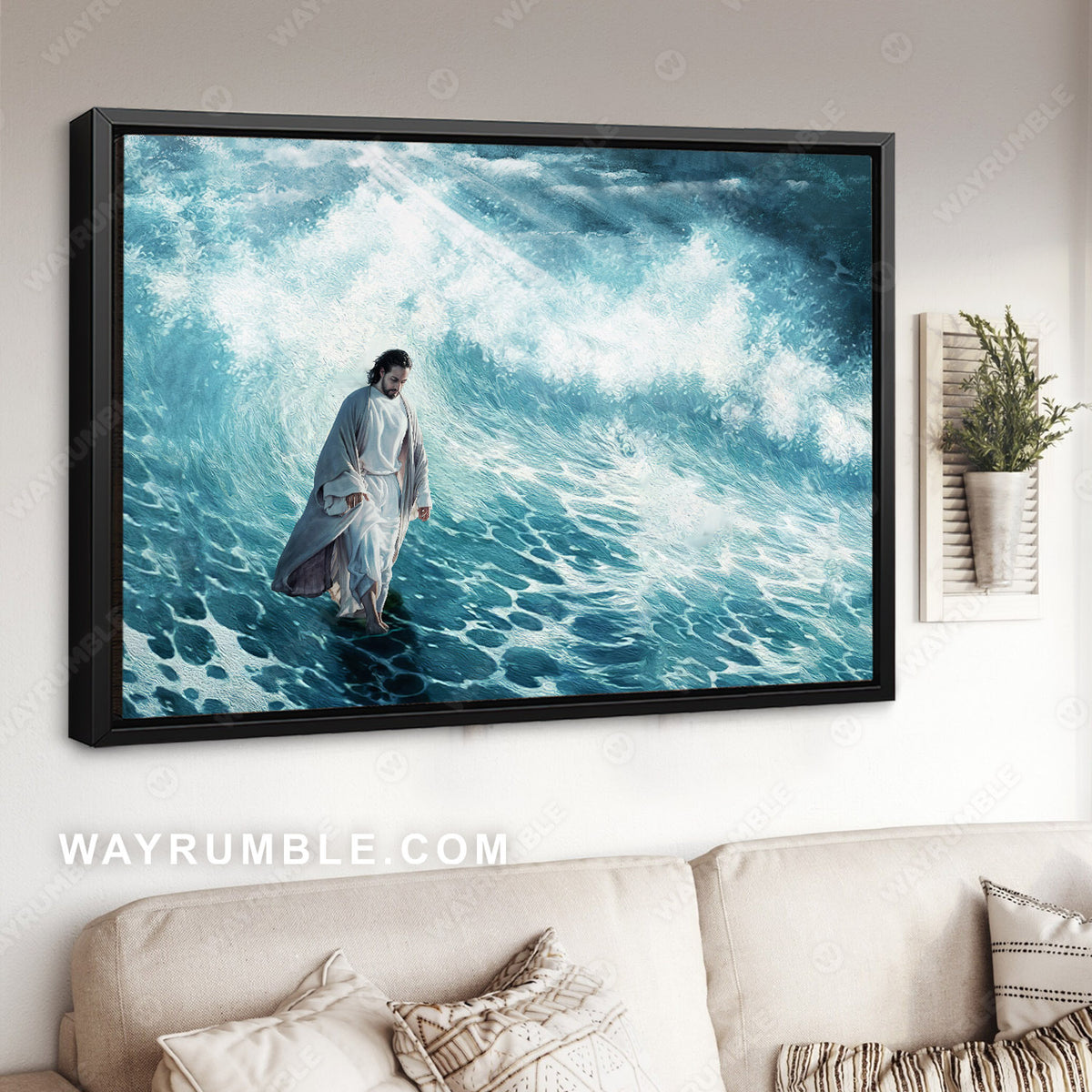 Jesus Painting, Walking on the sea - Jesus Landscape Canvas Prints, Christian Wall Art