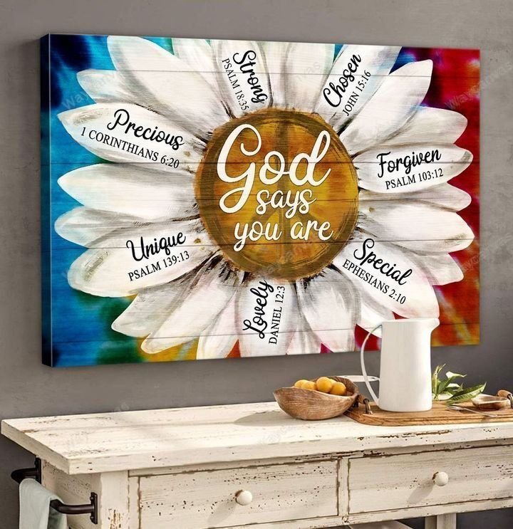 Colorful Daisy - God says you are Jesus Landscape Canvas Print - Wall Art