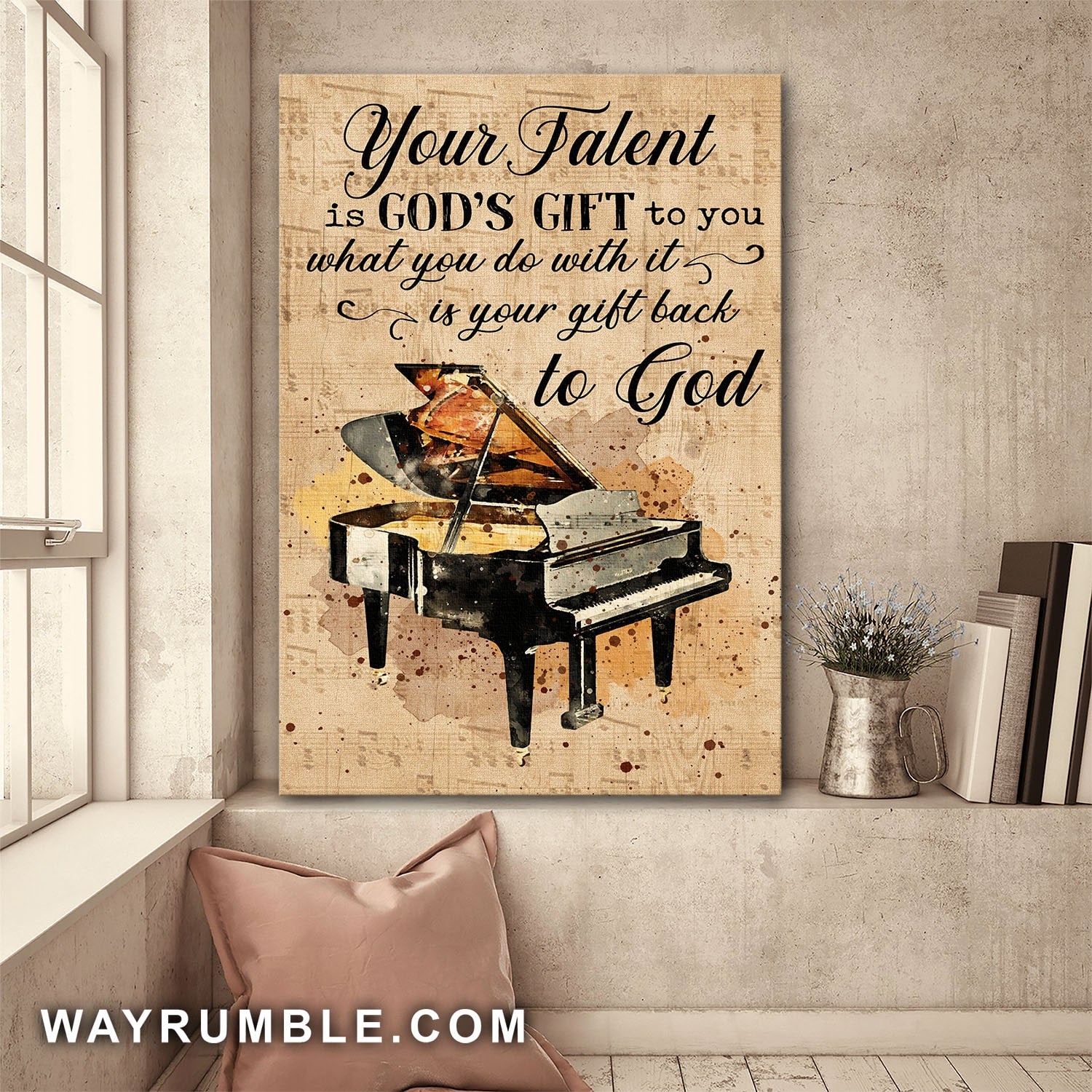 Piano, Vintage Painting, Your talent is God's gift to you - Jesus Portrait Canvas Prints, Wall Art