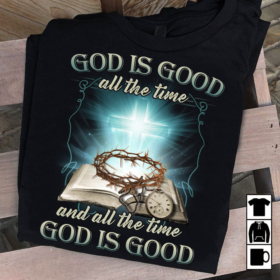 Diamond cross, Bible, God is good all the time - Jesus Black Apparel