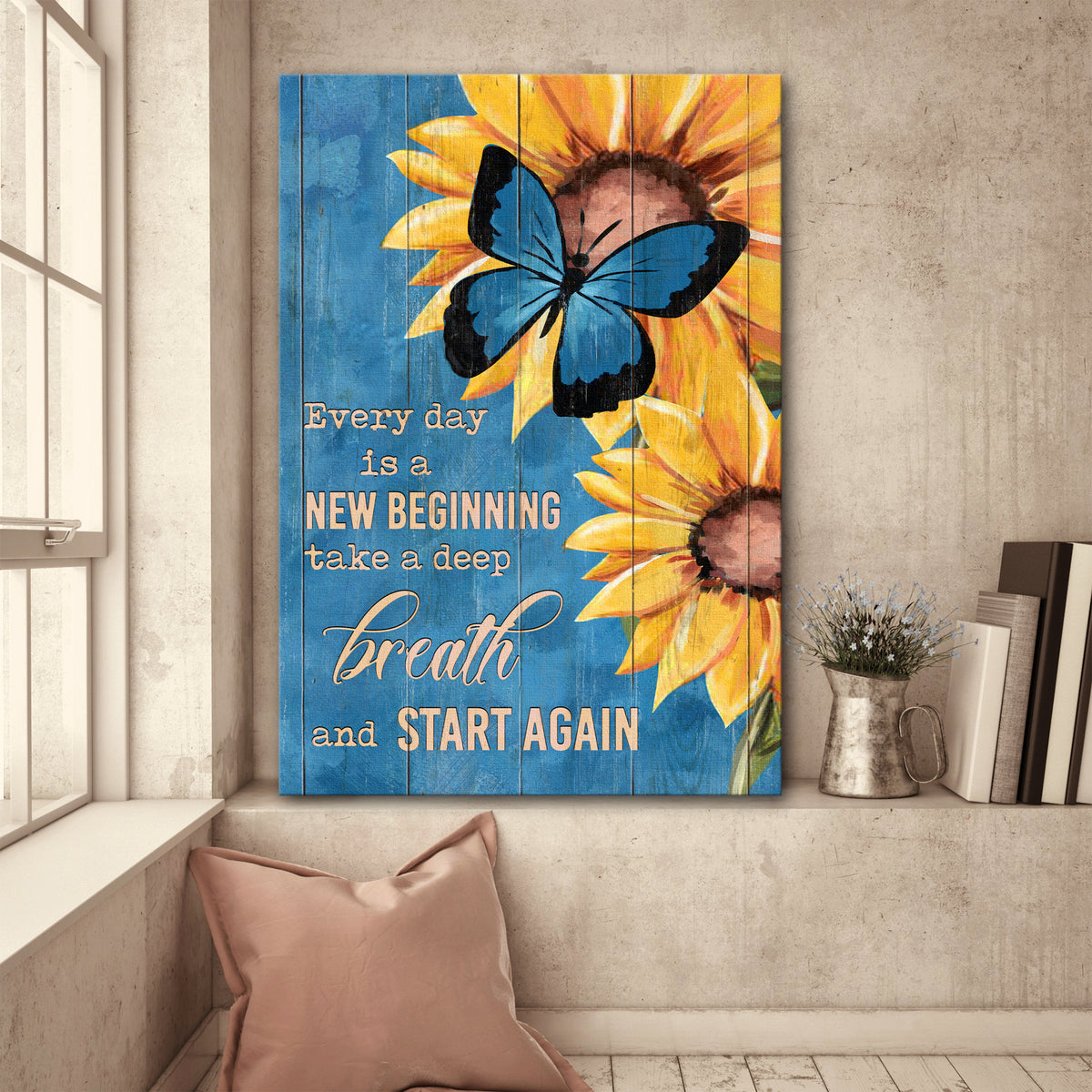 Sunflower, Blue butterfly, Take a deep breath and start again - Jesus Portrait Canvas Prints, Wall Art