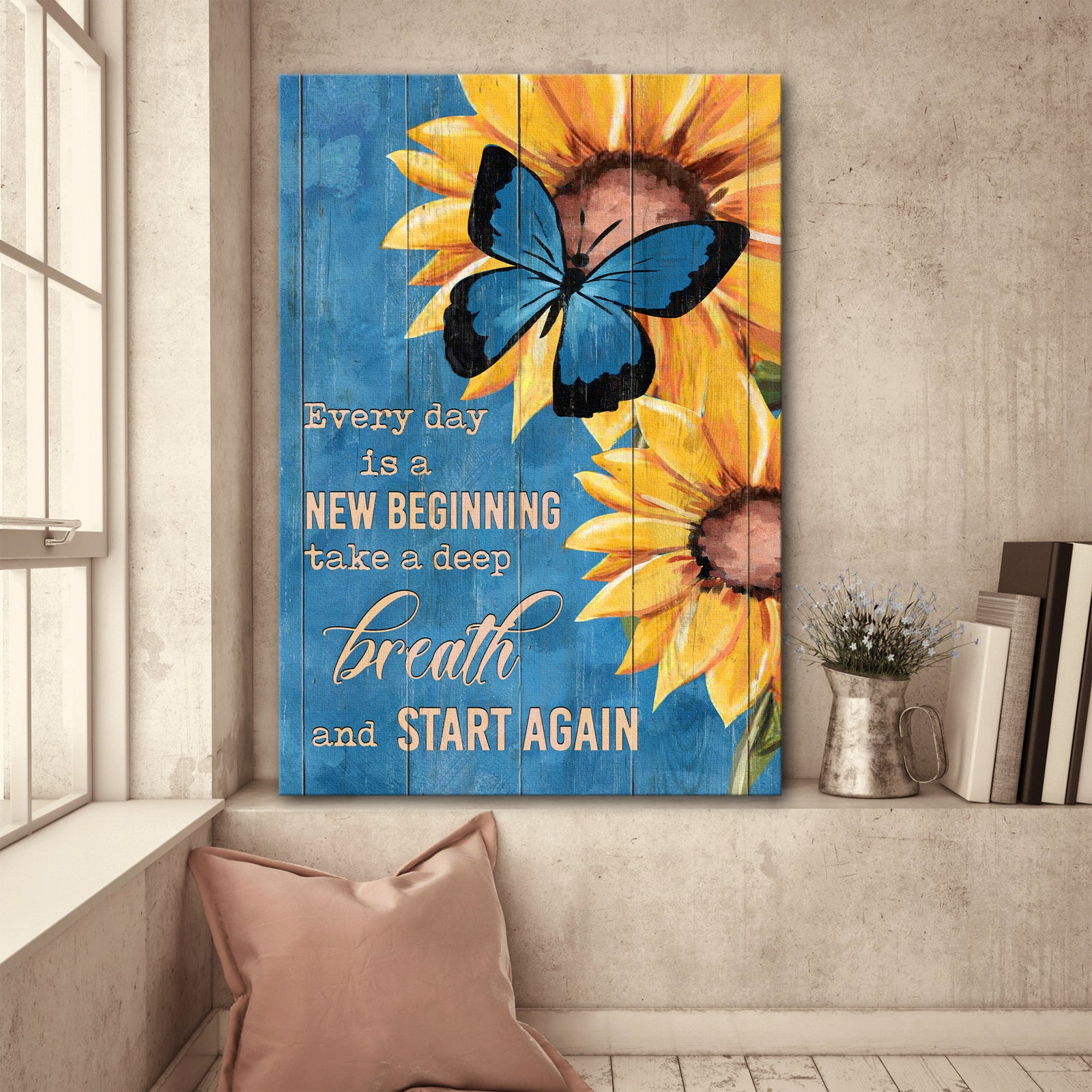 Sunflower, Blue butterfly, Take a deep breath and start again - Jesus Portrait Canvas Prints, Wall Art