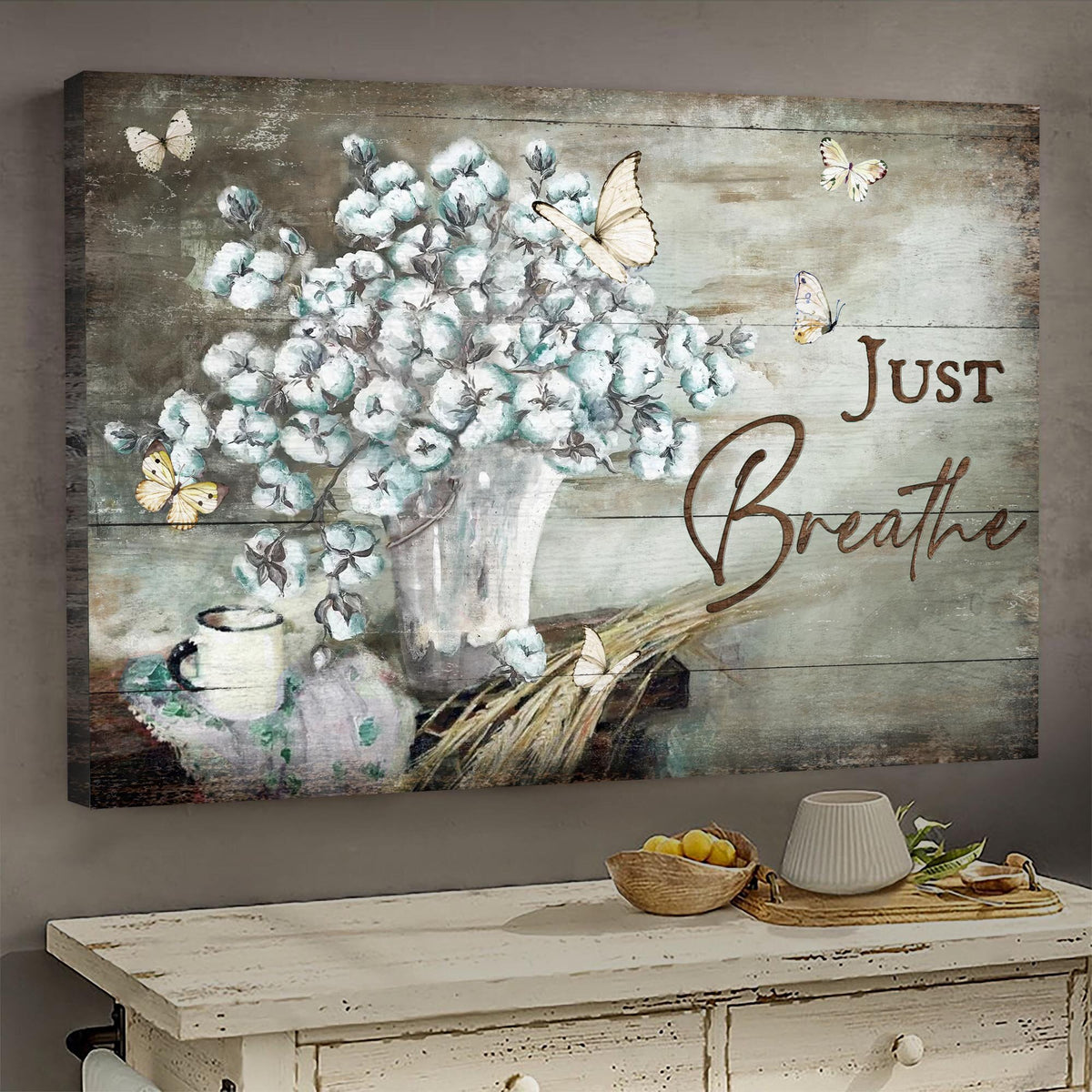Cotton flower, White Butterfly, Just breathe - Jesus Landscape Canvas Prints, Wall Art