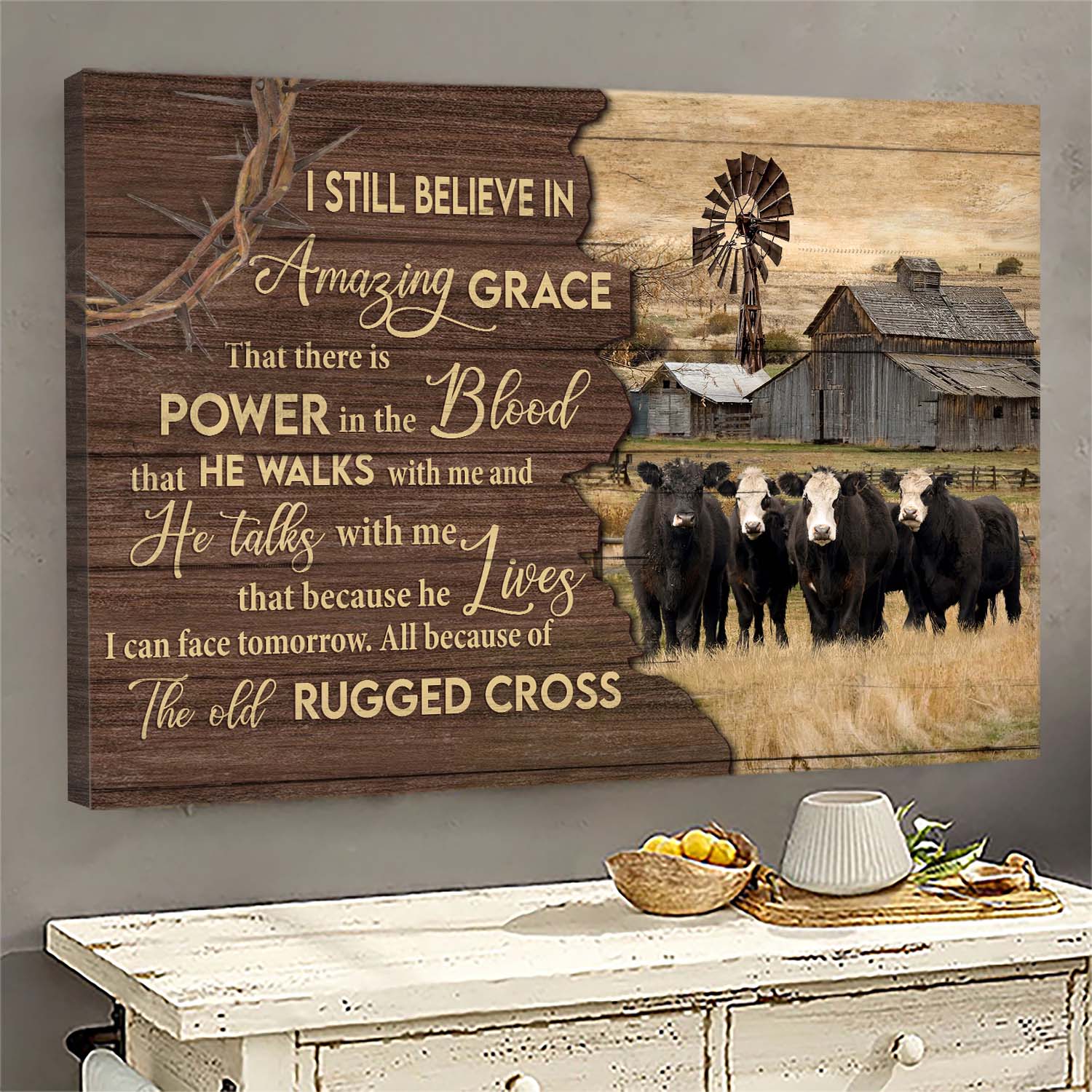Aberdeen Angus, Tranquil farm, The old rugged cross - Jesus Landscape Canvas Prints, Wall Art