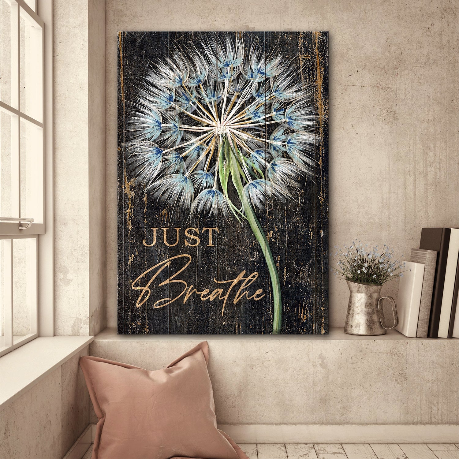 Gorgeous dandelion, Still Painting, Just breathe - Jesus Portrait Canvas Prints, Wall Art