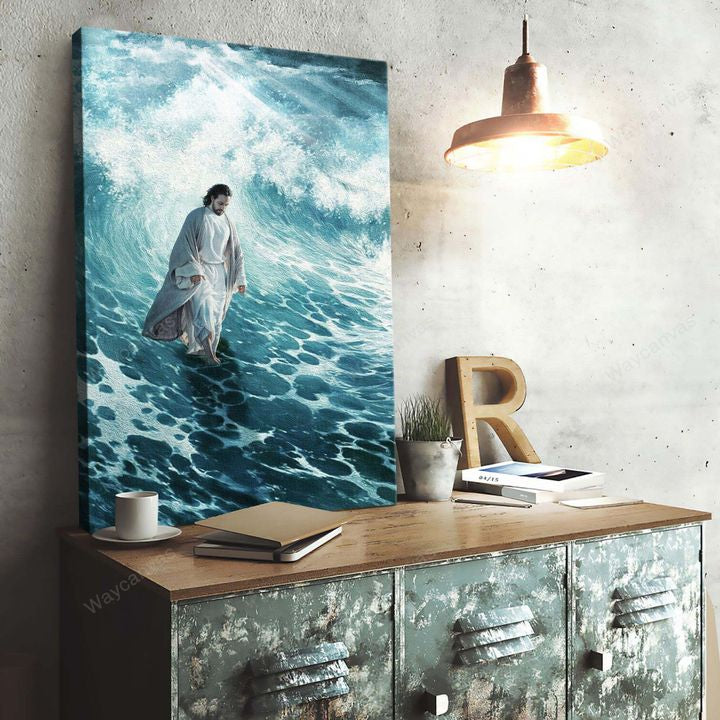 Jesus Painting, Walking on the sea - Jesus Portrait Canvas Prints, Wall Art