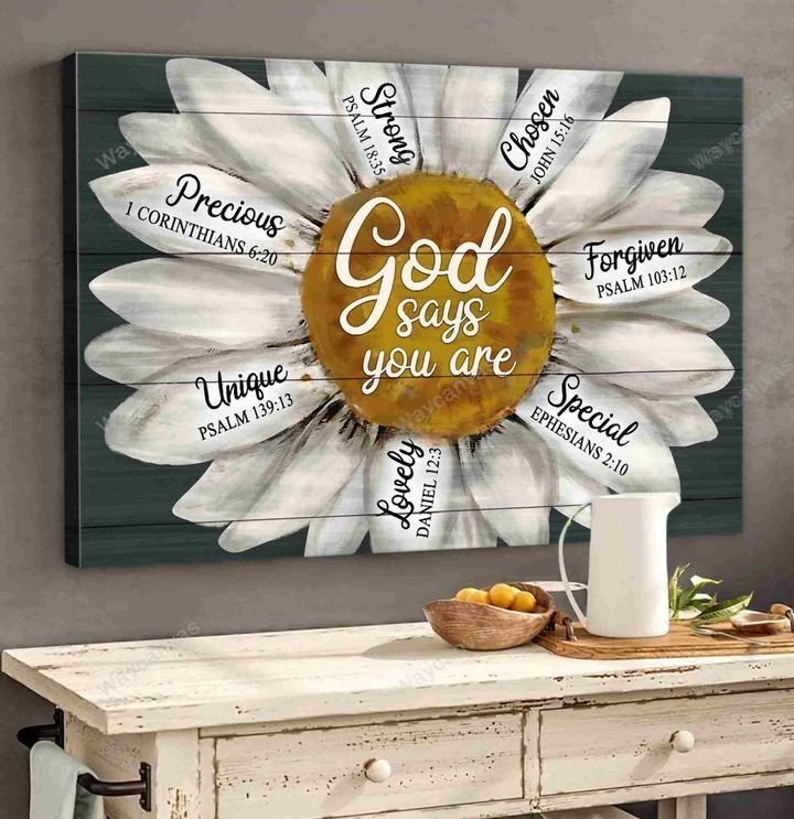 Jesus, Daisy, flower painting - God says you are Landscape Canvas Prints, Wall Art