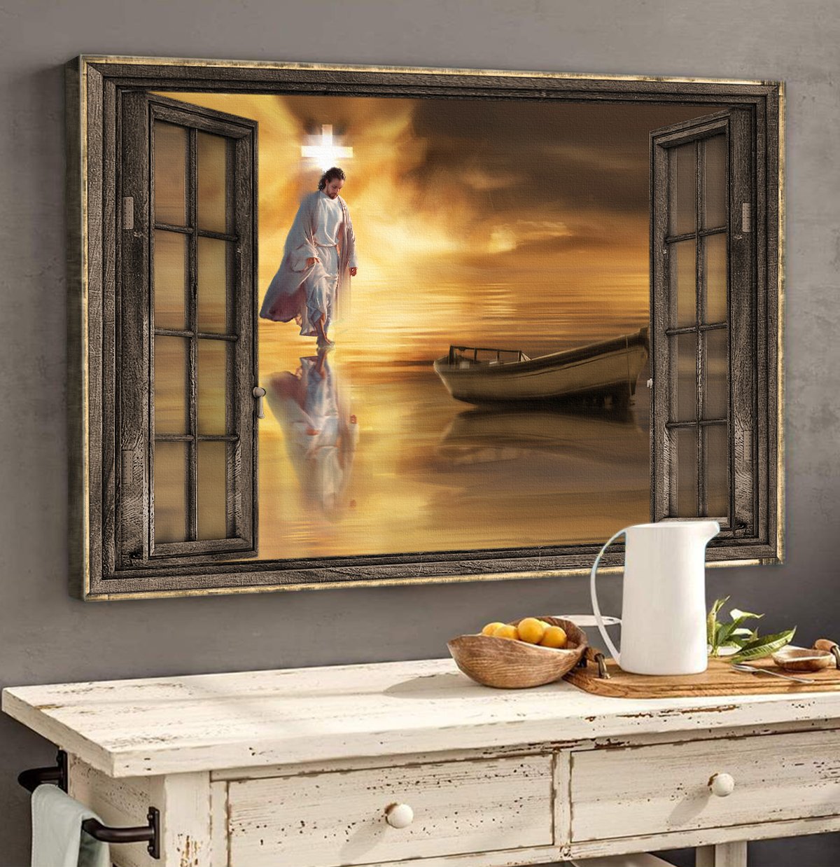 Jesus walks on water, Wooden window, Halo infinite - Jesus Landscape Canvas Prints, Wall Art