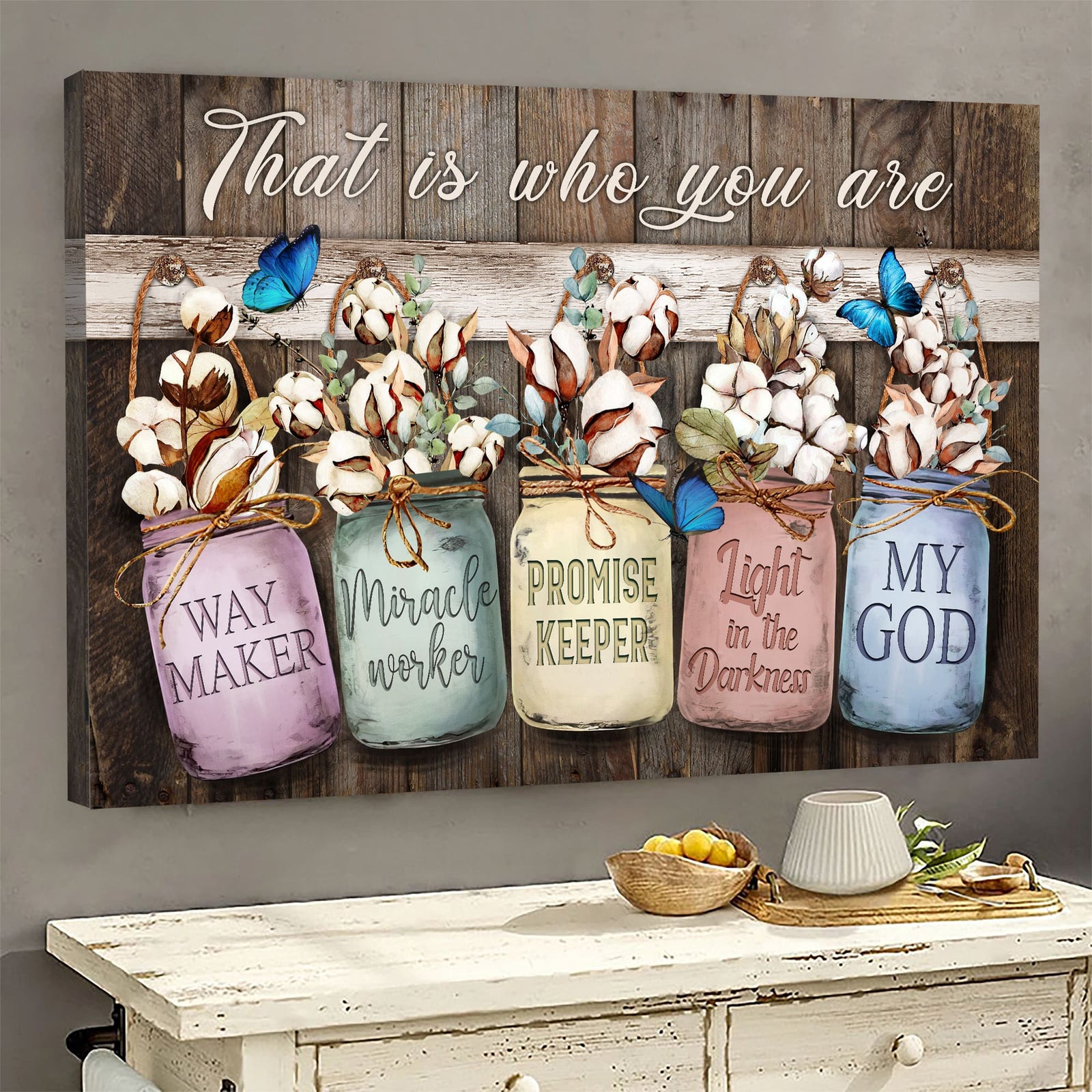 Cotton flower painting, Wooden door, That is who you are my God - Jesus Landscape Canvas Prints, Wall Art