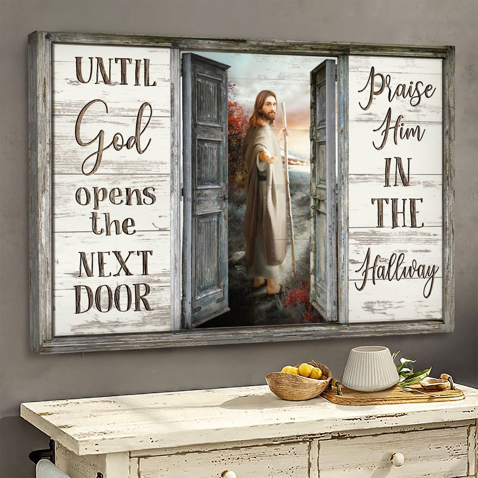 Heaven Gate, Take his hand, Until God opens the next door - Jesus Landscape Canvas Prints, Wall Art