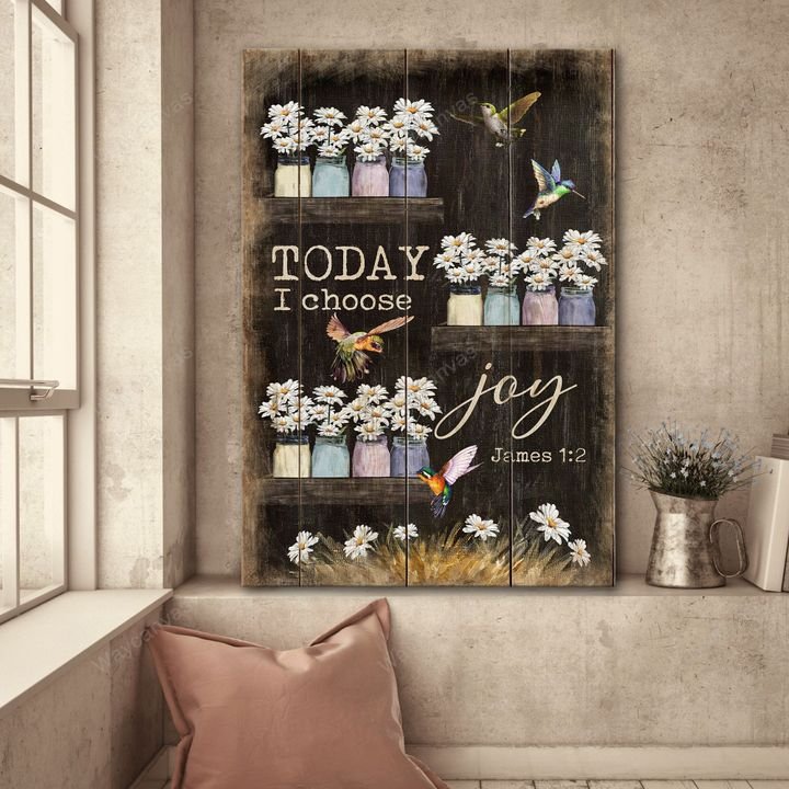 Daisy drawing, Colorful hummingbird, Crystal vase, Today I choose joy - Jesus Portrait Canvas Prints, Wall Art