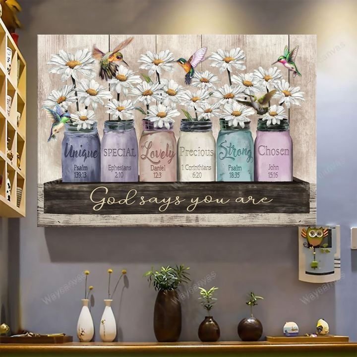 White daisy painting, Colorful hummingbird, God says you are special - Jesus Landscape Canvas Prints, Wall Art