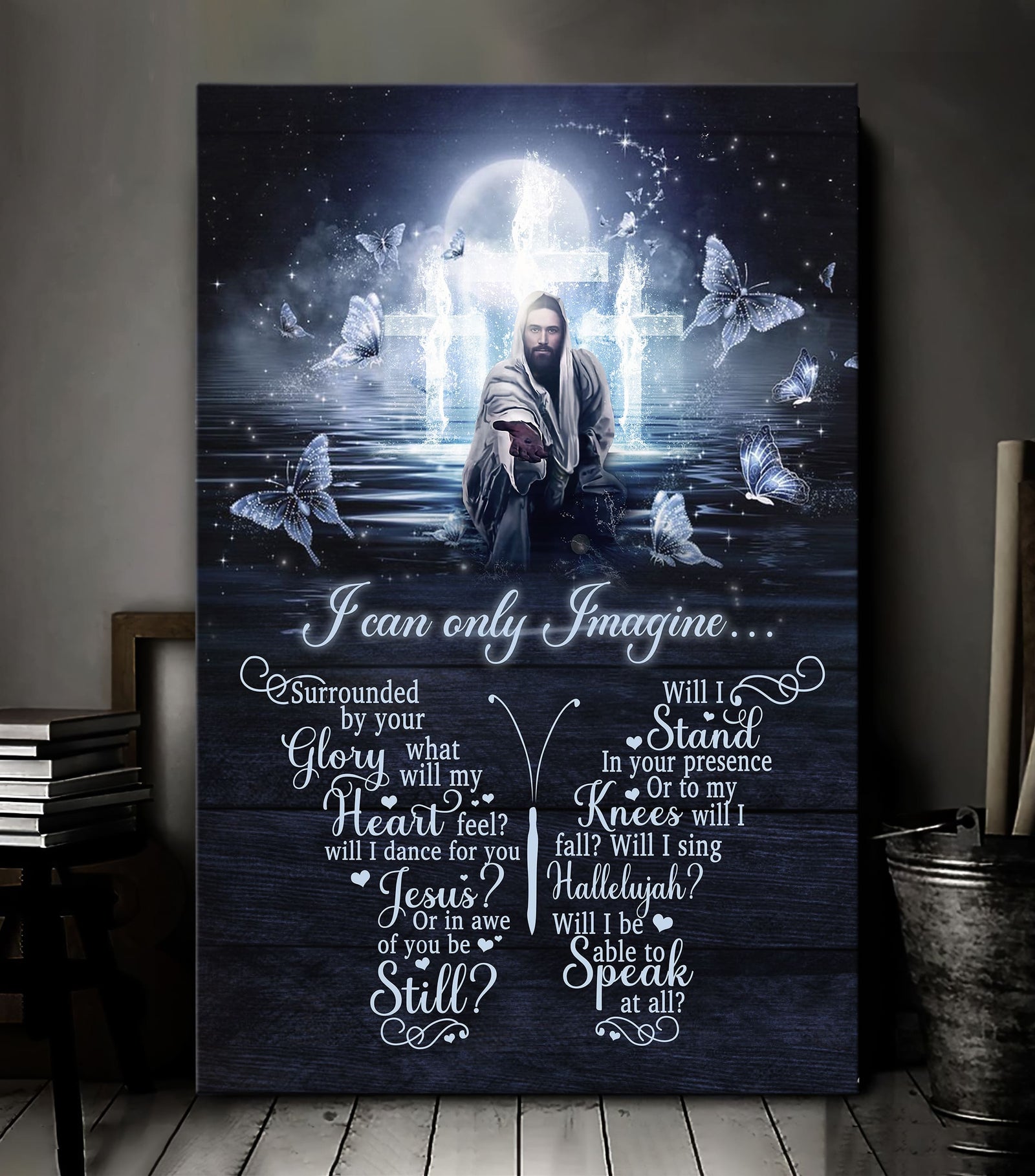 Jesus Painting, White butterflies, Light Cross, I can only imagine - Jesus Portrait Canvas Prints, Wall Art