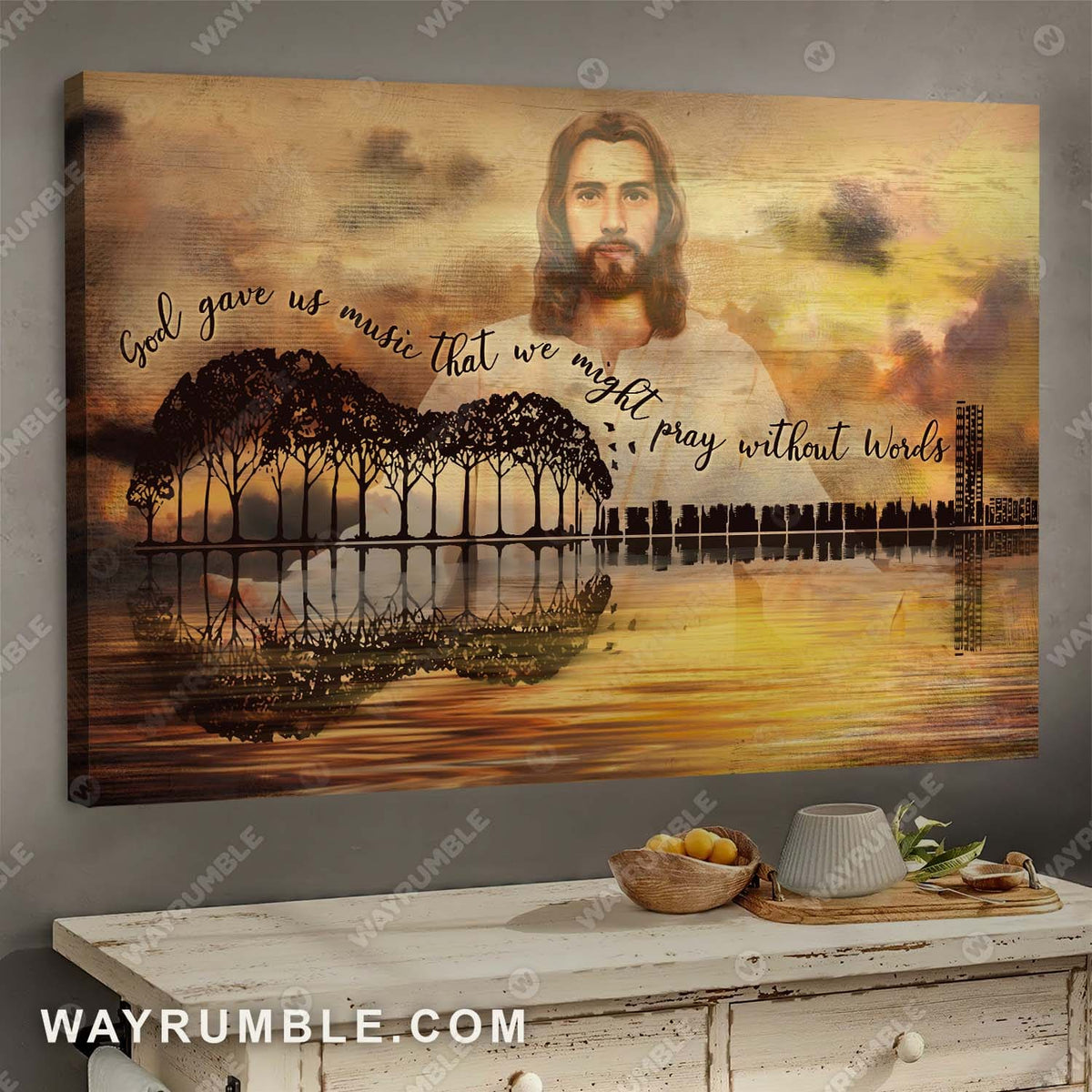 Guitar, Music, God gave us music that we might pray without words - Jesus Landscape Canvas Prints, Wall Art