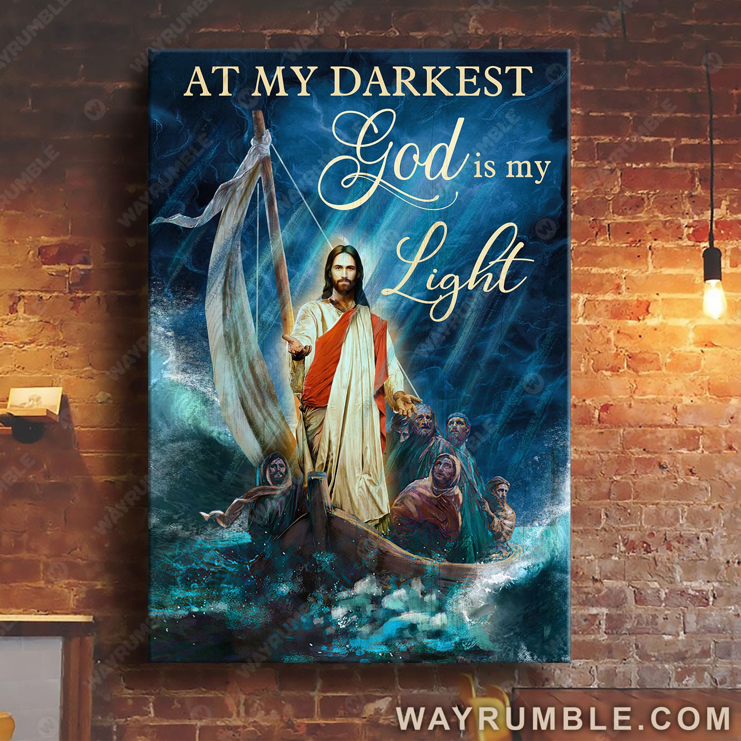 Jesus Painting, Calming the storm, At my darkest God is my light - Jesus Portrait Canvas Prints, Wall Art