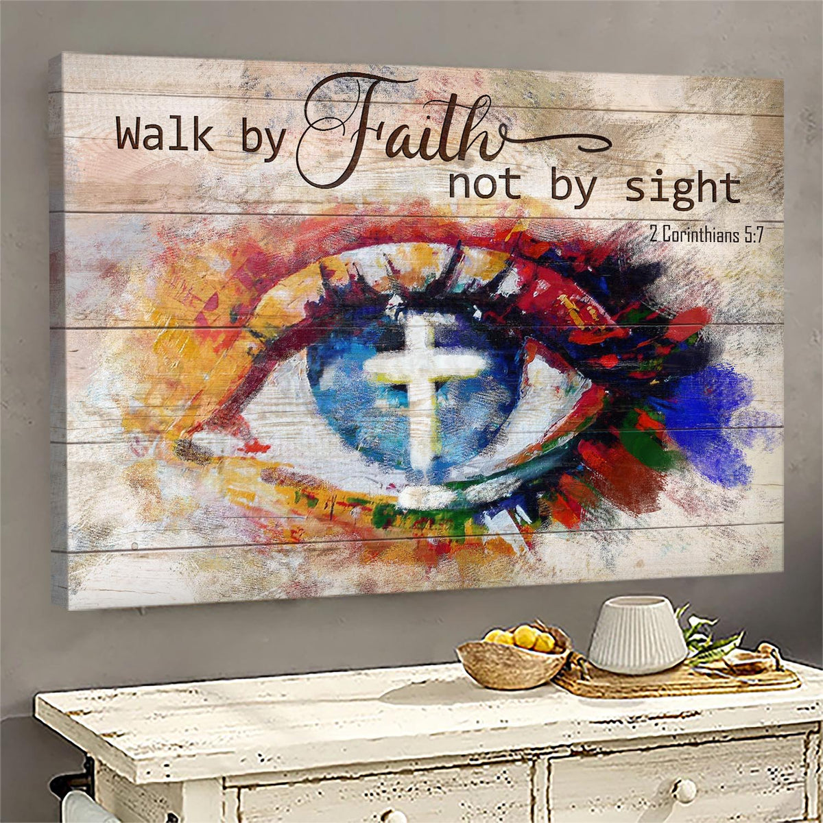 Stunning eyes, Cross, Walk by faith not by sight - Jesus Landscape Canvas Prints, Wall Art