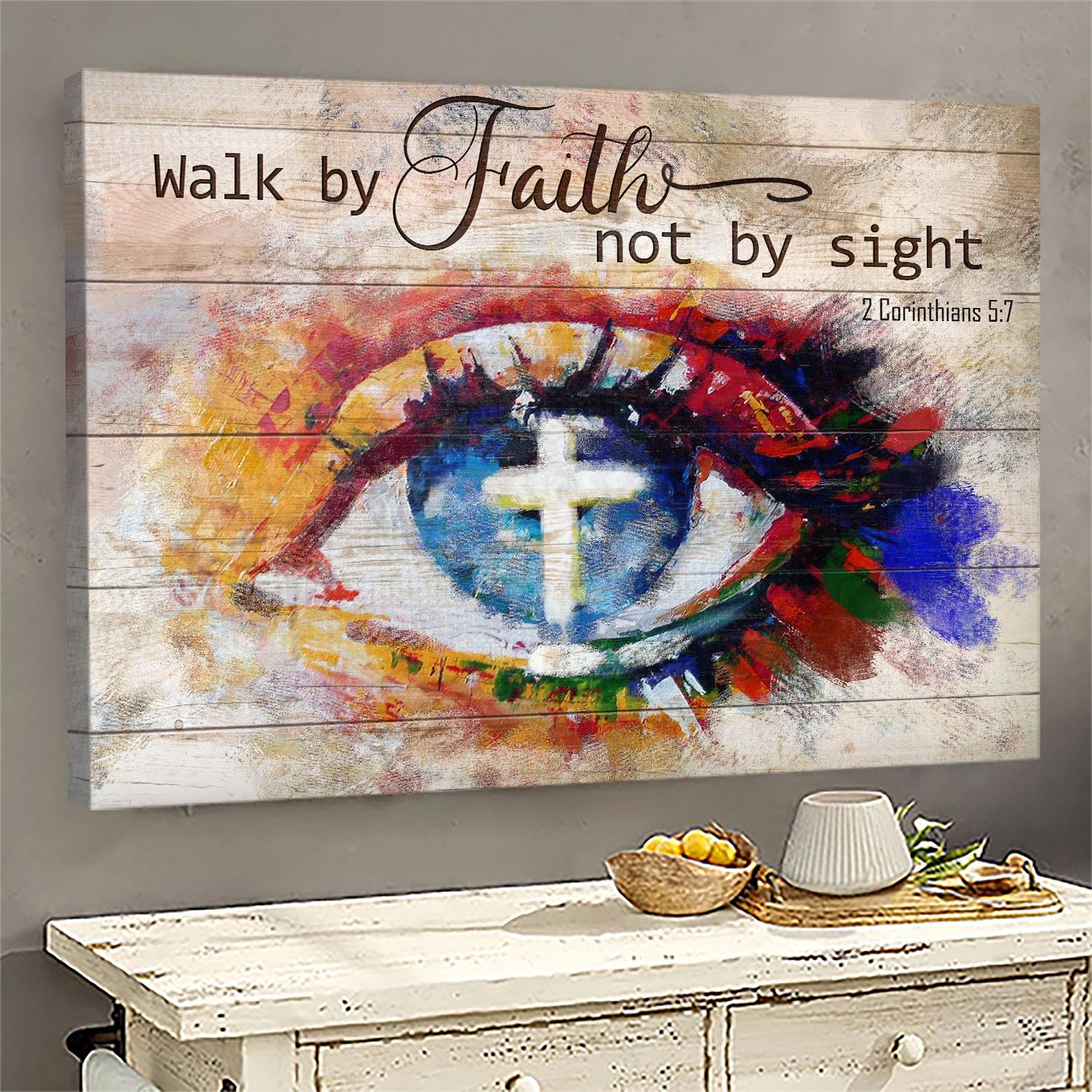 Stunning eyes, Cross, Walk by faith not by sight - Jesus Landscape Canvas Prints, Wall Art