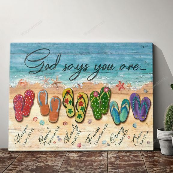Beach, Sandals, God says you are - Jesus Landscape Canvas Prints, Wall Art