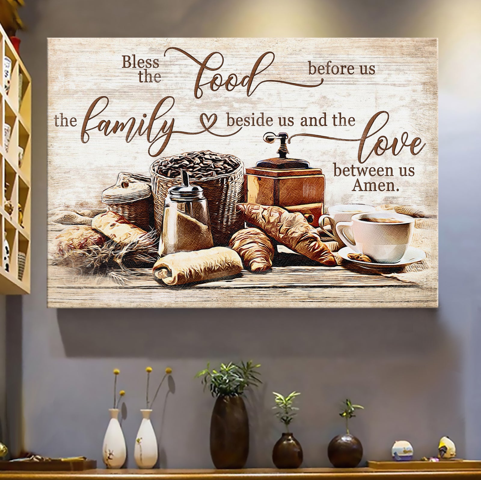 Delicious meal, Bless the food before us, the love between us - Jesus Landscape Canvas Prints, Wall Art