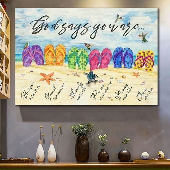Beach, Sandals, Hummingbird, Turtle, God says you are - Jesus Landscape Canvas Prints, Wall Art