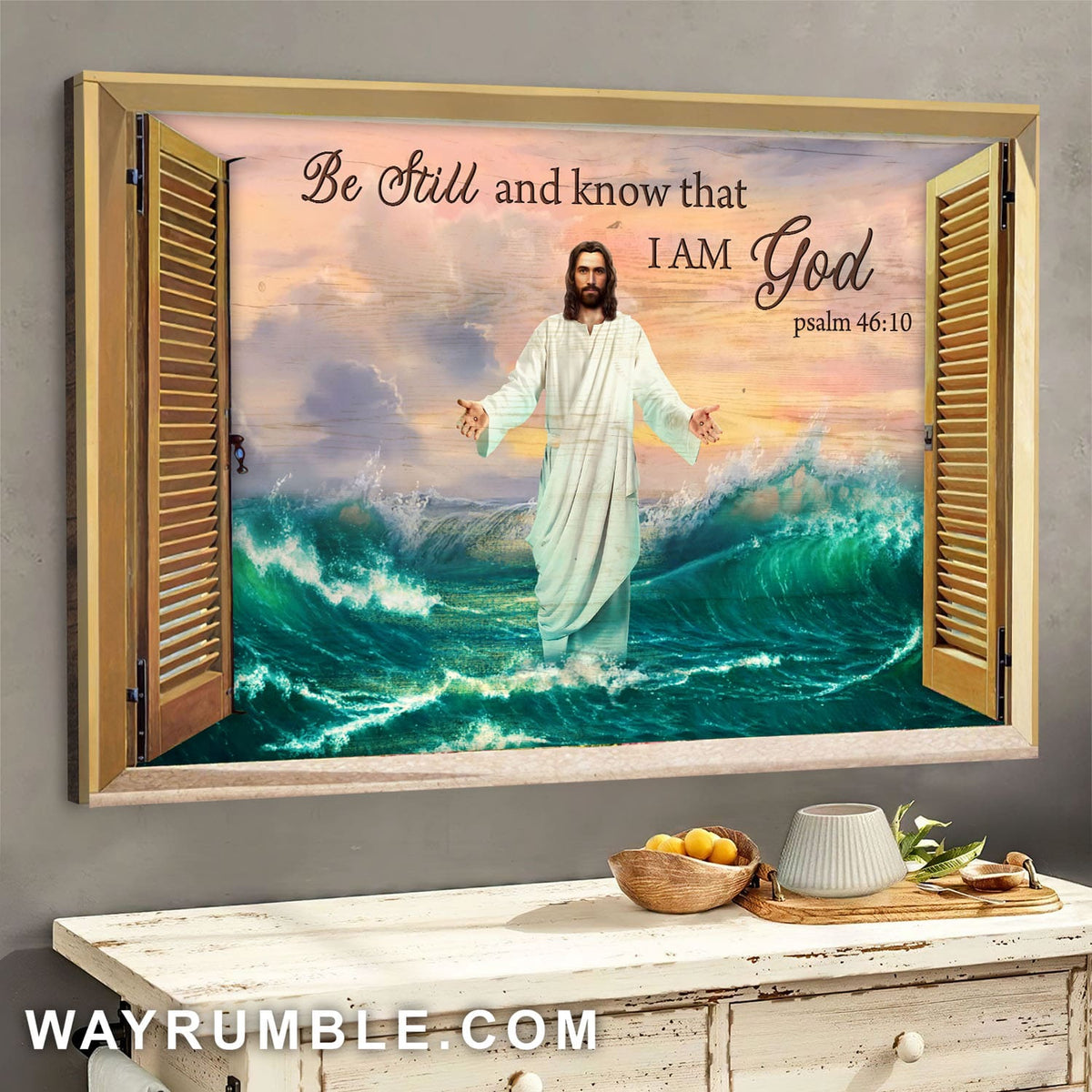 Jesus painting, Storm sea, Through the window, Be still and know that I am God - Jesus Landscape Canvas Prints, Wall Art