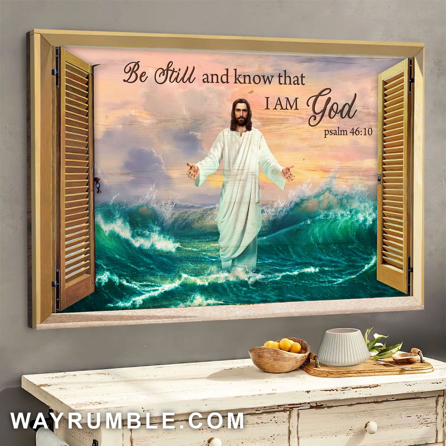 Jesus painting, Storm sea, Through the window, Be still and know that I am God - Jesus Landscape Canvas Prints, Wall Art