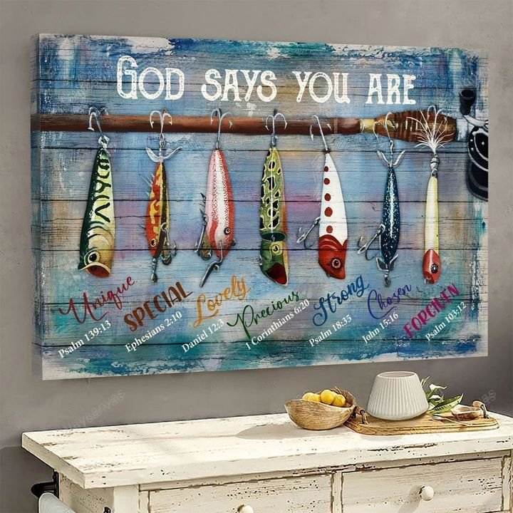 Beautiful fish, Hook, Fishing Rod, God says you are - Jesus Landscape Canvas Prints, Wall Art
