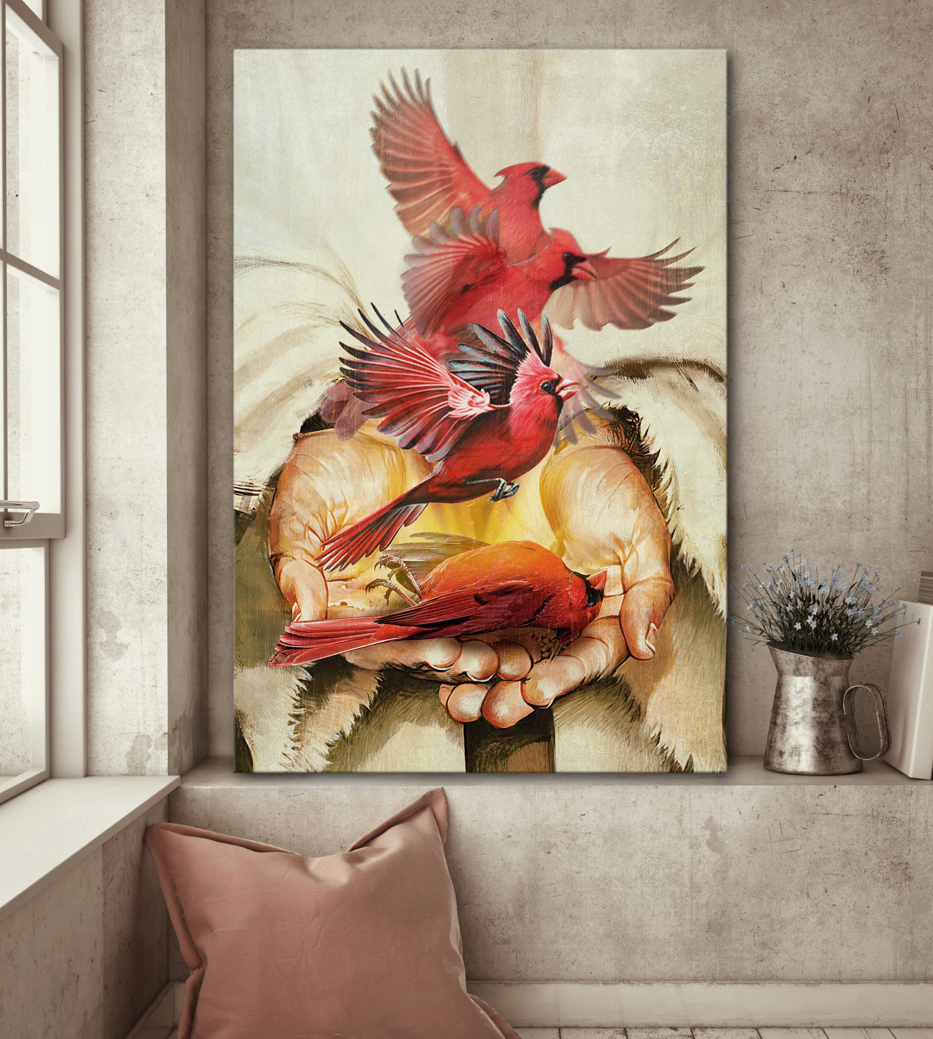 Jesus painting, A cardinal on his hand -  Jesus Portrait Canvas Prints,  Wall Art