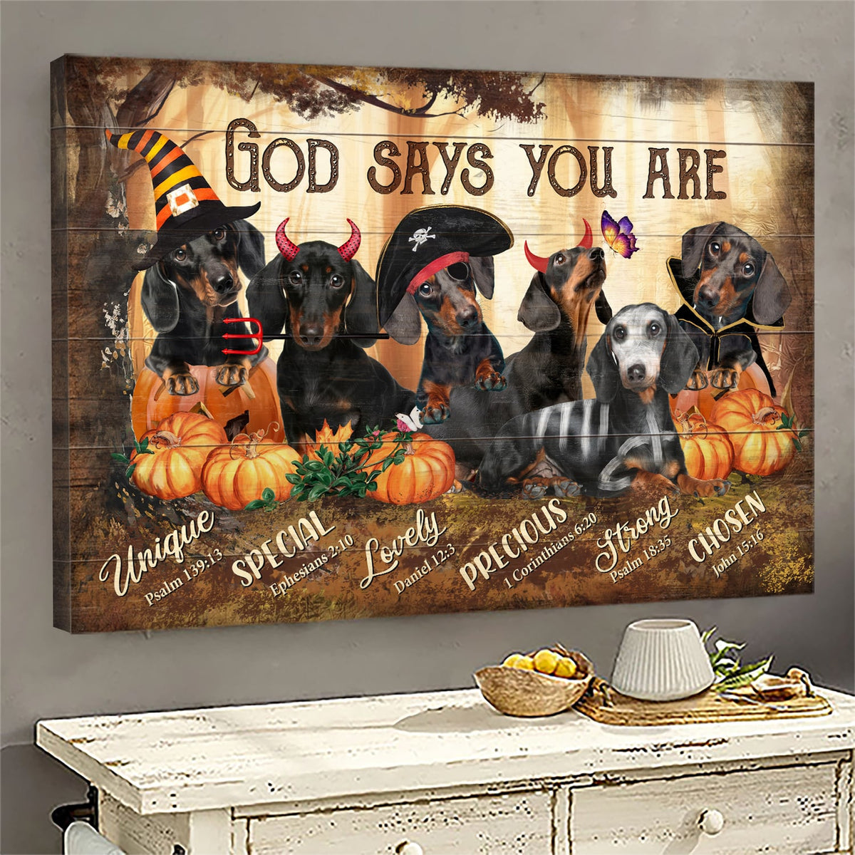 God says you are, Dachshunds, Halloween costumes, Pumpkin - Jesus Landscape Canvas Prints, Wall Art