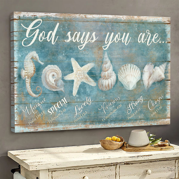 Seashells painting, God says you are - Jesus Landscape Canvas Prints ...
