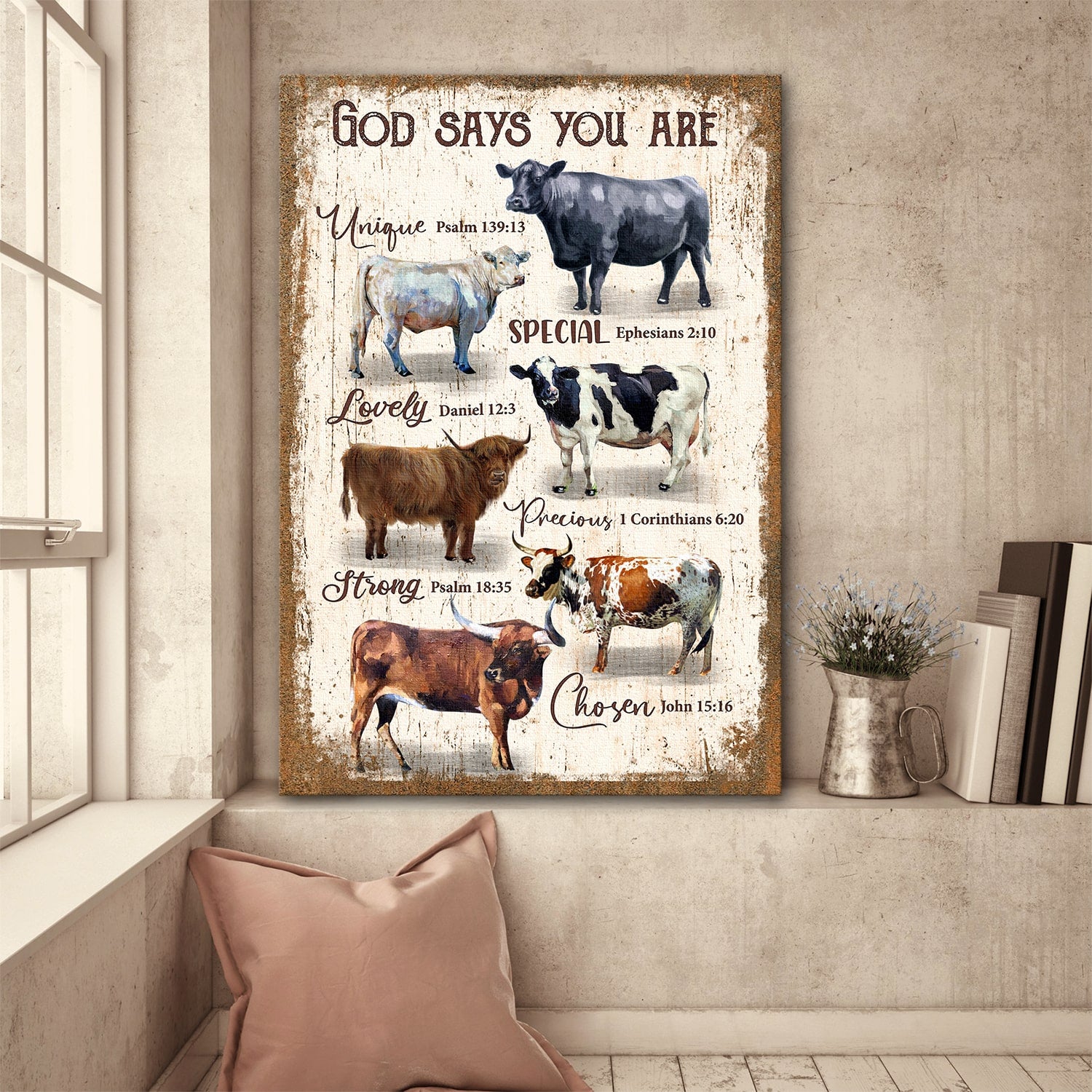 Cows, God says you are - Jesus Portrait Canvas Prints, Wall Art