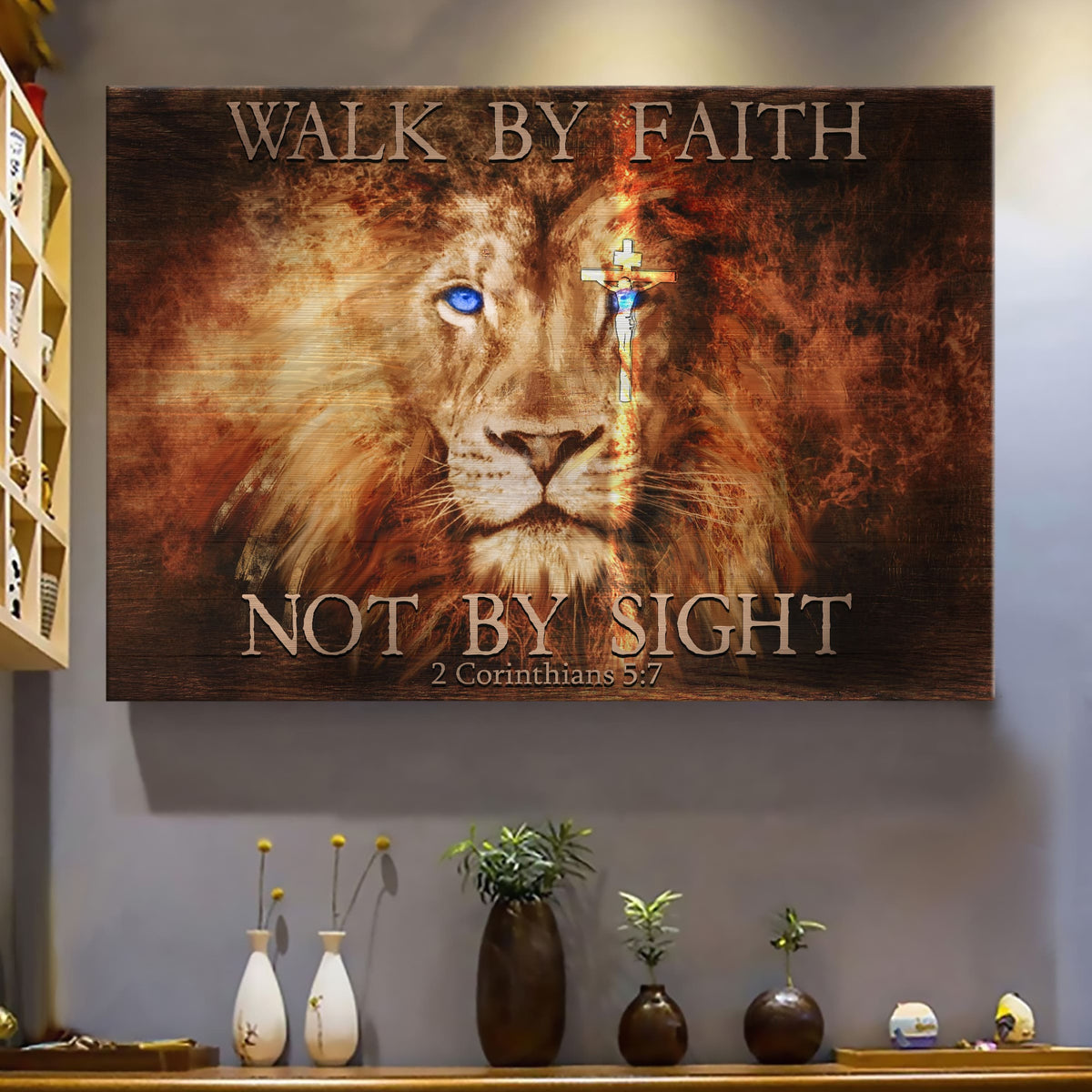 Lion of Judah, Cross, Walk by faith not by sight - Jesus Landscape Canvas Prints, Wall Art