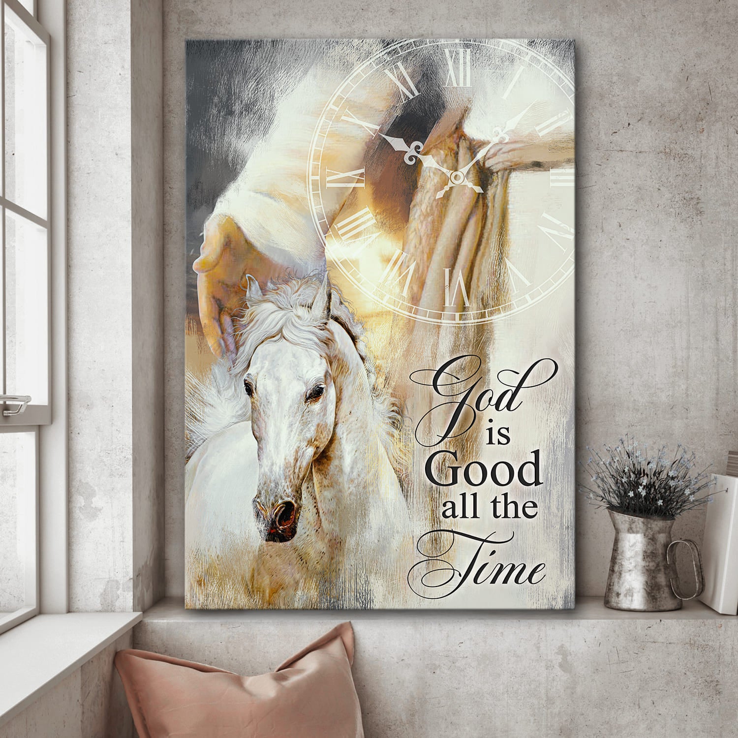Beautiful horse, Jesus hand, God is good all the time - Jesus Portrait Canvas Prints, Wall Art