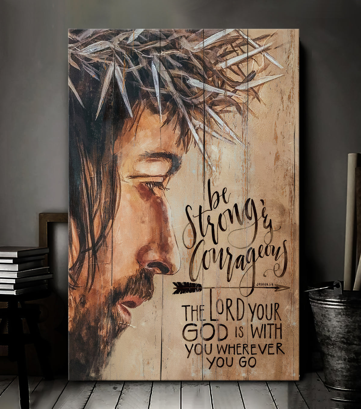 Jesus painting, Wooden arrow, Your God is with you wherever you go - Jesus Portrait Canvas Prints, Wall Art