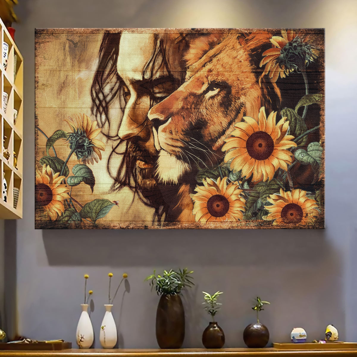 Lion of Judah, Jesus Painting, Sunflower - Jesus Landscape Canvas Prints, Wall Art
