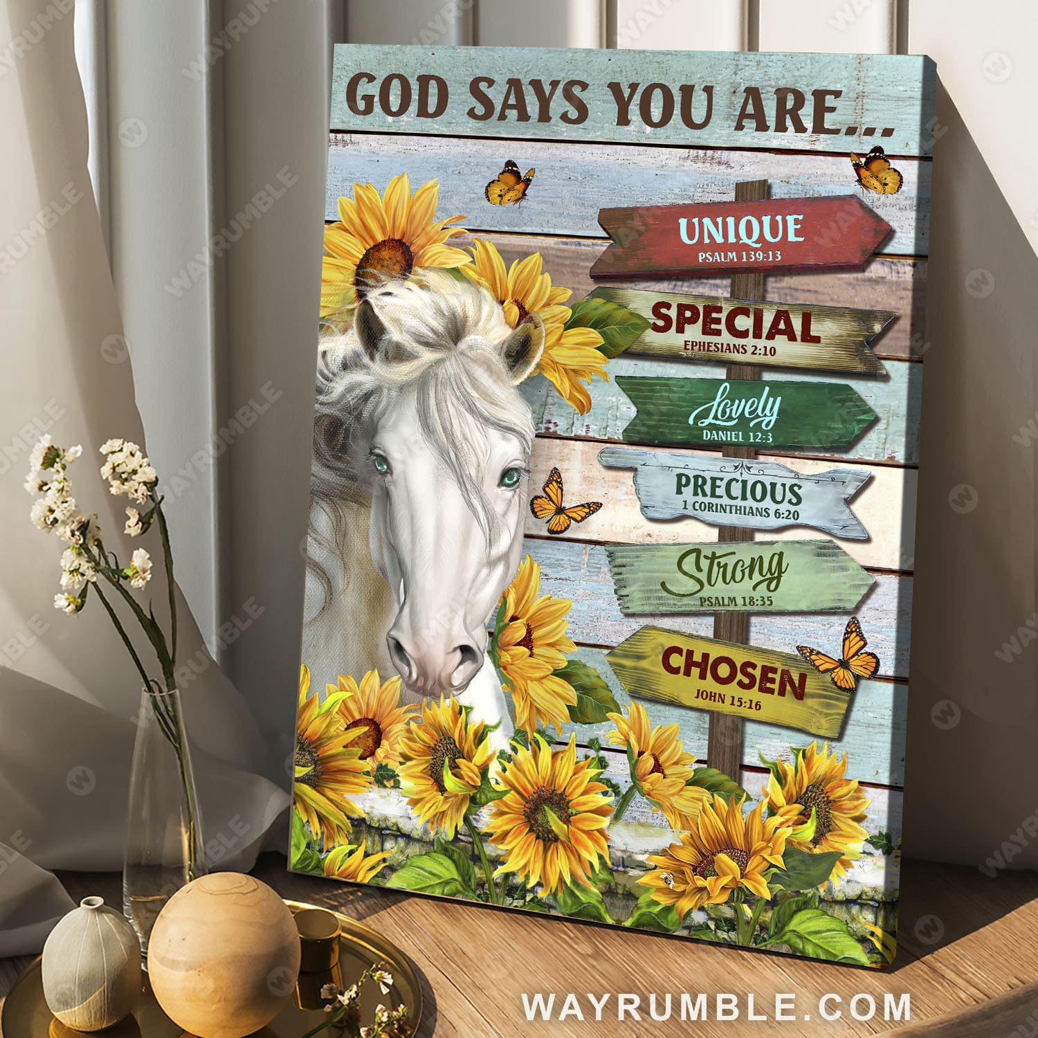 White Horse, Sunflower, God says you are unique, special - Jesus Portrait Canvas Prints, Wall Art