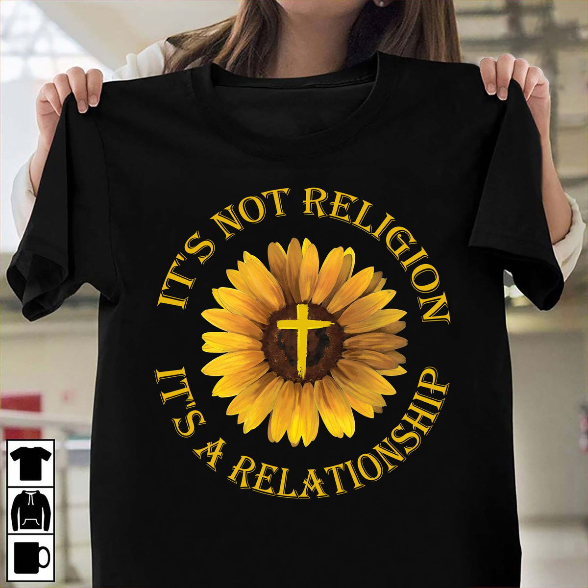 Sunflower painting, Yellow cross symbol, It&#39;s not religion, it&#39;s a relationship - Jesus Black Apparel