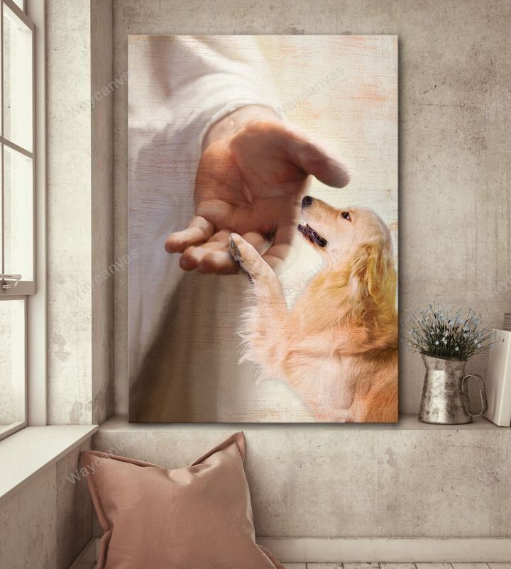 Golden Retriever, Jesus hand, Take my hand - Golden retriever Portrait Canvas Prints, Wall Art