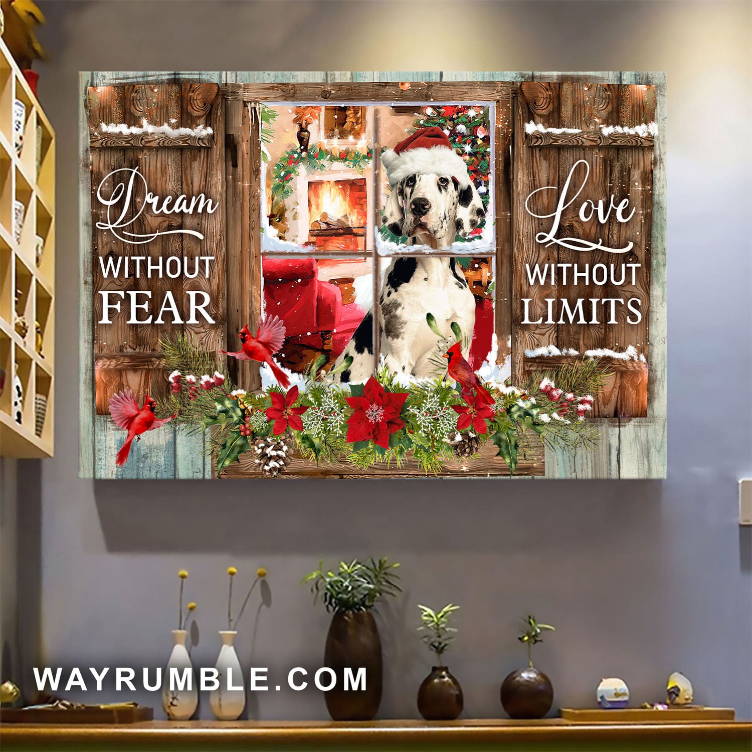 Great Dane, Through the window, Christmas, Dream without fear, love without limits - Dog Landscape Canvas Prints , Wall Art