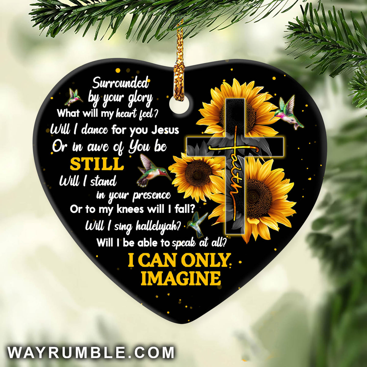 Sunflower, The cross, I can only imagine - Jesus Heart Ceramic Ornament